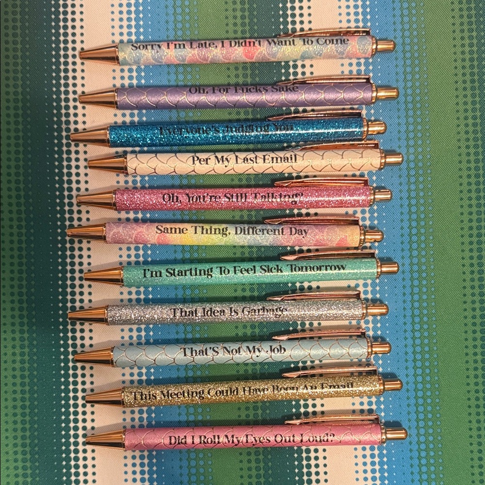 Set of 11 Glitter Phrase Ballpoint Pens - Multicolor